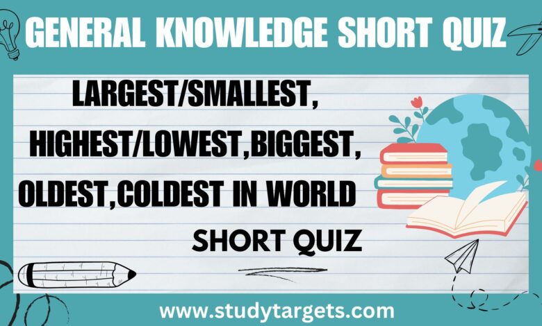 G.K Short Quiz :Largest/Smallest,Highest/Lowest,Biggest,Oldest,Coldest In World : General Knowledge Short Quiz