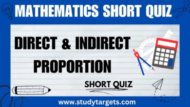 Direct and Indirect Proportion Mathematics Short Quiz