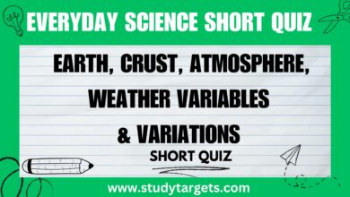 Earth, Crust, Atmosphere, Weather Variables & Variations Everyday Science Short Quiz