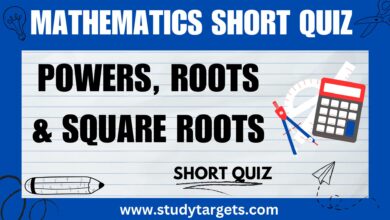 Powers, Roots, And Square Roots Mathematics Short Quiz